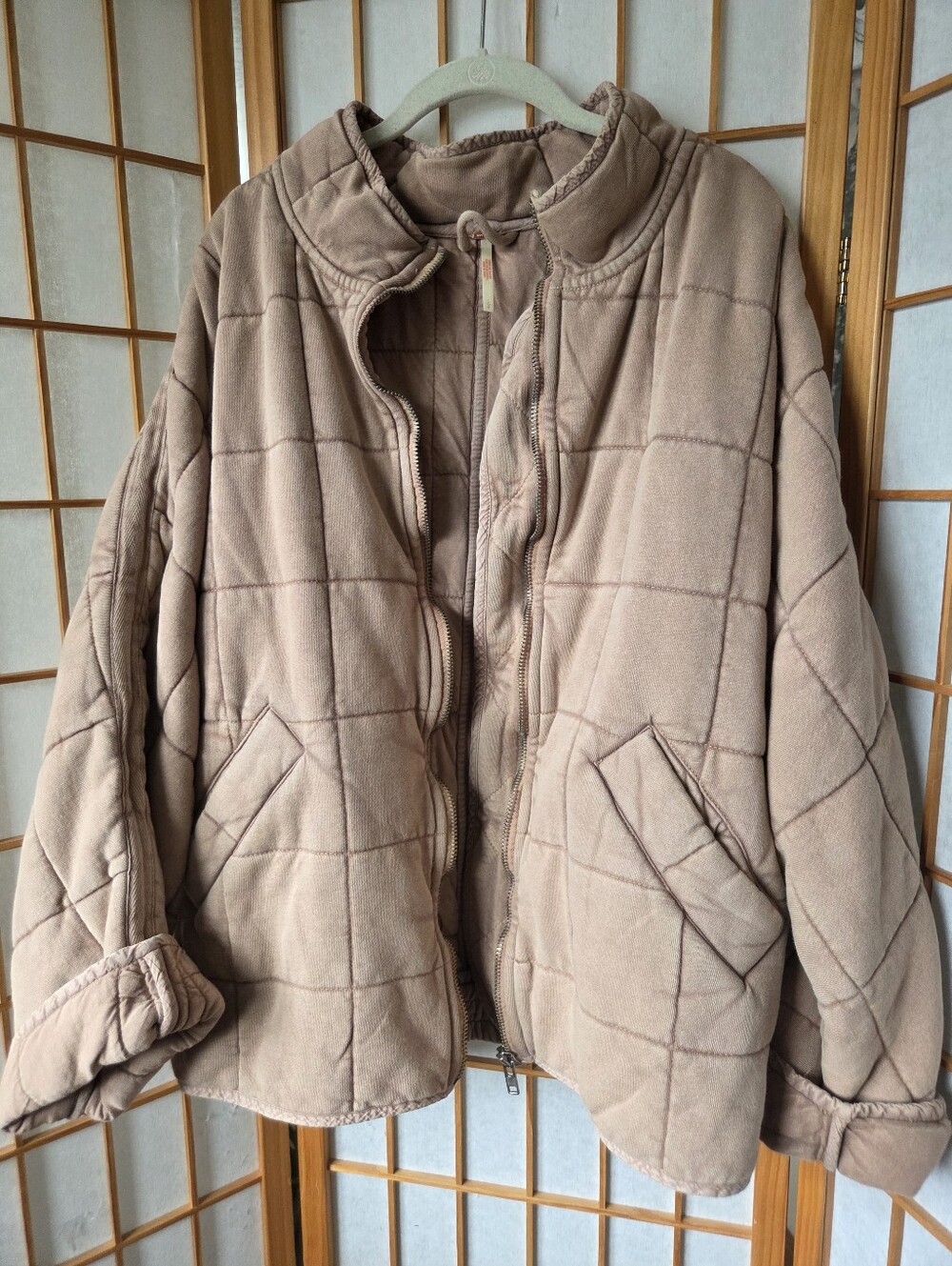 WOMENS FREE PEOPLE COTTON KNIT QUILTED ZIPPER & POCKETS INSULATED JACKET LARGE - Picture 5 of 8